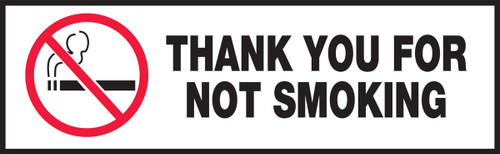 Safety Label: Thank You For Not Smoking 3" x 10" Adhesive Vinyl 5/Pack - LSMK532VSP