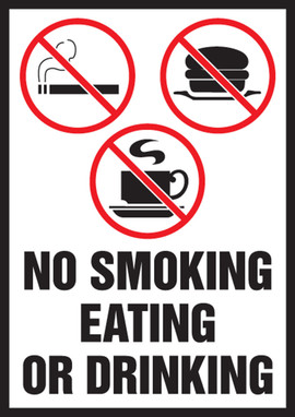 Safety Label: No Smoking Eating Or Drinking 5" x 3 1/2" Adhesive Dura Vinyl 1/Each - LSMK557XVE