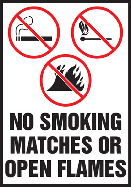 Safety Label: No Smoking Matches Or Open Flames 5" x 3 1/2" Adhesive Vinyl 5/Pack - LSMK559VSP
