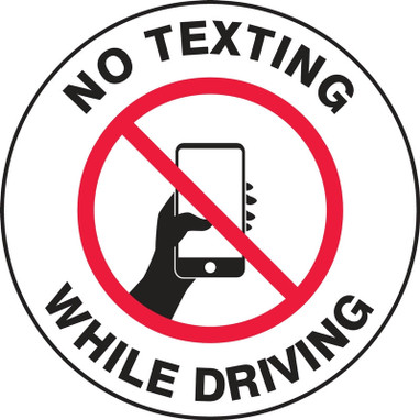 Safety Label: No Texting While Driving White 1" Diameter Adhesive Vinyl 5/Pack - LVHR306