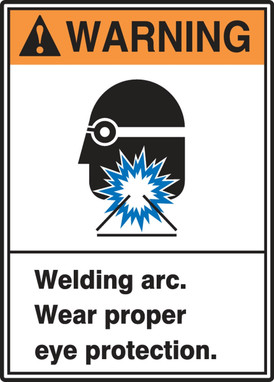ANSI Warning Safety Labels: Welding Arc. Wear Proper Eye Protection. 5" x 3 1/2" Adhesive Vinyl 5/Pack - LWLD300VSP