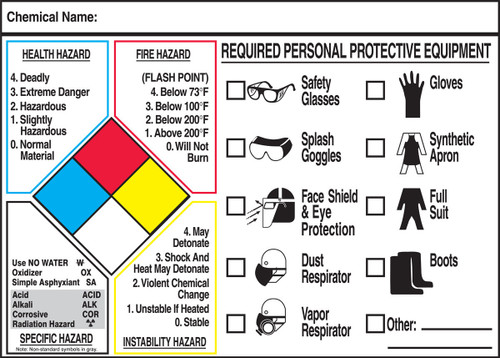 Safety Label: NFPA Protective Equipment Label 5" x 7" Adhesive-Poly Sheet 1/Each - LZN112