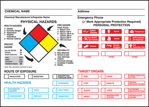 Safety Label: NFPA Chemical Identification Label 7" x 10" Adhesive-Poly Sheet 1/Each - LZN207