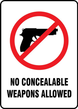 Safety Sign: No Concealable Weapons Allowed 14" x 10" Plastic 1/Each - MACC541VP