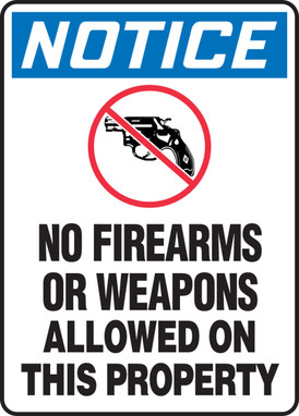 OSHA Notice Safety Sign: No Firearms Or Weapons Allowed On This Property 14" x 10" Accu-Shield 1/Each - MACC814XP
