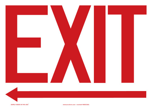 Safety Sign: Exit (Left Arrow Below - Glow) 10" x 14" Lumi-Glow Flex - MADC533GF