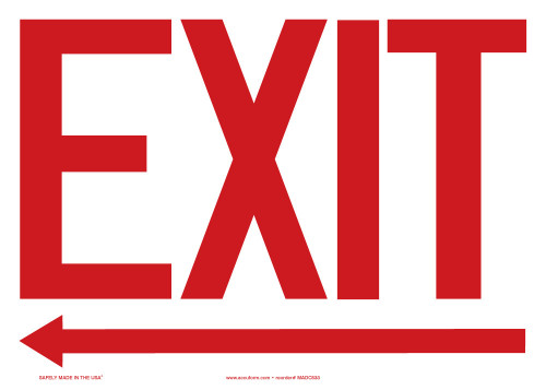 Safety Sign: Exit (Left Arrow Below - Glow) 10" x 14" Lumi-Glow Plus+ Adhesive 1/Each - MADC533GH
