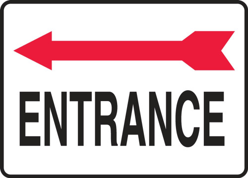 Safety Sign: Entrance (Red Arrow Left Graphic) 10" x 14" Adhesive Dura-Vinyl 1/Each - MADC536XV