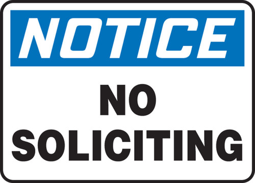OSHA Notice Safety Sign: No Soliciting 10" x 14" Aluminum - MADC827VA