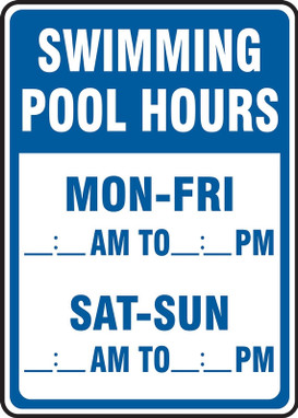 Safety Sign: Swimming Pool Hours 14" x 10" Plastic 1/Each - MADM438VP