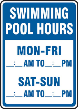 Safety Sign: Swimming Pool Hours 14" x 10" Adhesive Vinyl 1/Each - MADM438VS