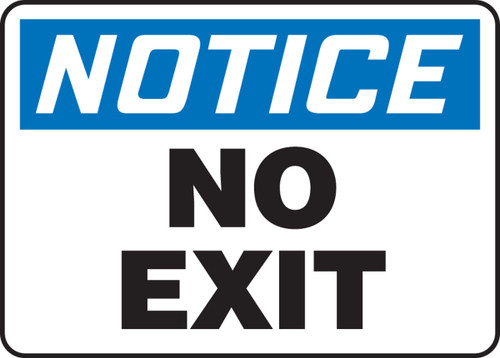 OSHA Notice Safety Sign: No Exit 10" x 14" Plastic - MADM836VP
