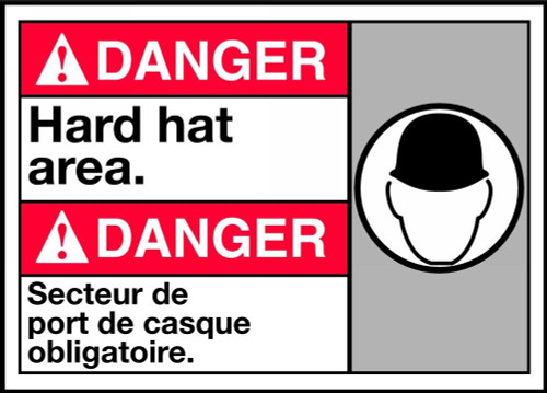 Bilingual ANSI Danger Safety Sign: Hard Hat Area 10" x 14" Adhesive Vinyl 1/Each - MAFC115VS