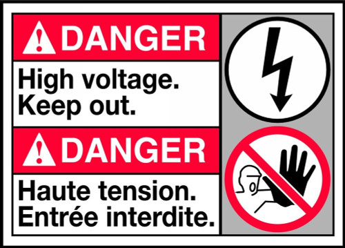 Bilingual ANSI Danger Safety Sign: High Voltage. Keep Out 10" x 14" Adhesive Vinyl 1/Each - MAFC125VS