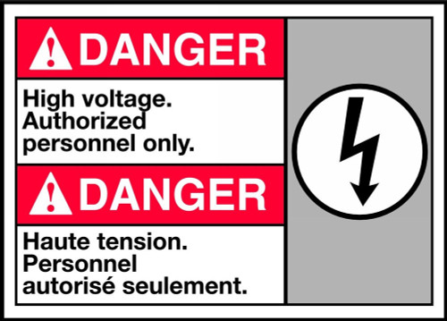 Bilingual ANSI Danger Safety Sign: High Voltage. Authorized Personnel Only 10" x 14" Aluminum 1/Each - MAFC173VA