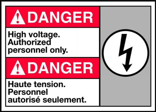 Bilingual ANSI Danger Safety Sign: High Voltage. Authorized Personnel Only 10" x 14" Aluma-Lite 1/Each - MAFC173XL