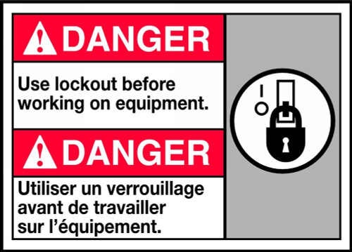Bilingual ANSI Danger Safety Sign: Use Lockout Before Working On Equipment 10" x 14" Aluma-Lite 1/Each - MAFC183XL
