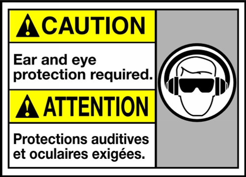 Bilingual ANSI Caution Safety Sign: Ear and Eye Protection Required 10" x 14" Dura-Plastic 1/Each - MAFC612XT