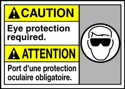 Bilingual ANSI Caution Safety Sign: Eye Protection Required 10" x 14" Adhesive Vinyl 1/Each - MAFC617VS