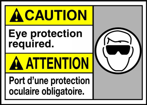 Bilingual ANSI Caution Safety Sign: Eye Protection Required 10" x 14" Adhesive Dura-Vinyl 1/Each - MAFC617XV