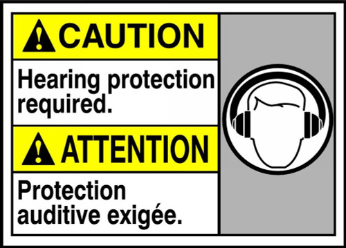 Bilingual ANSI Caution Safety Sign: Hearing Protection Required 10" x 14" Dura-Fiberglass 1/Each - MAFC619XF