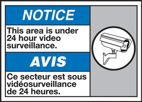 Bilingual ANSI Notice Sign: This Area Under 24 Hour Video Surveillance 10" x 14" Dura-Fiberglass 1/Each - MAFC816XF