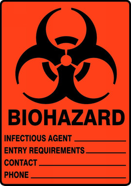 Biohazard Safety Sign: Infectious Agent Entry Requirements 10" x 7" Dura-Plastic 1/Each - MBHZ500XT