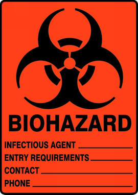 Biohazard Safety Sign: Infectious Agent Entry Requirements 14" x 10" Adhesive Dura-Vinyl - MBHZ502XV