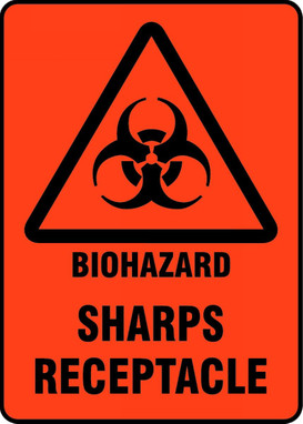 Safety Sign: Biohazard - Sharps Receptacle 10" x 7" Adhesive Dura-Vinyl 1/Each - MBHZ516XV