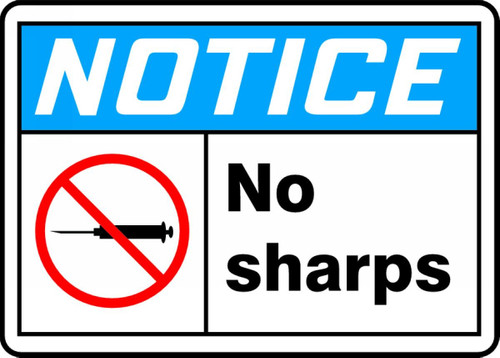 OSHA Notice Safety:No Sharps 10" x 14" Plastic 1/Each - MBHZ803VP