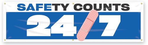 Safety Banners: Safety Counts 24/7 28" x 8-ft 1/Each - MBR936