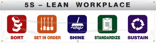 5S Banner: 5S - Lean Workplace 28" x 8-ft - MBR976