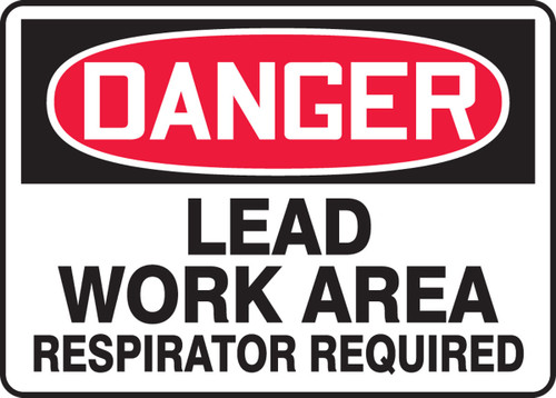 OSHA Danger Safety Sign: Lead Work Area - Respirator Required 10" x 14" Aluminum 1/Each - MCAW121VA