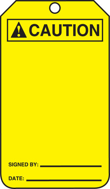 ANSI Caution Safety Tag: Blank - Signature - Date PF-Cardstock 25/Pack - MCGT201CTP