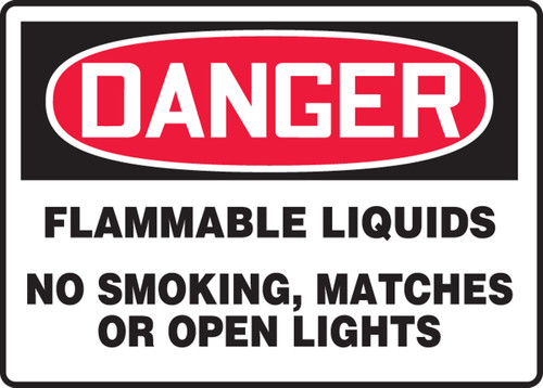 OSHA Danger Safety Sign: Flammable Liquids - No Smoking, Matches or Open Lights 10" x 14" Dura-Fiberglass 1/Each - MCHG068XF