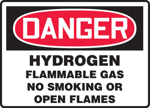 OSHA Danger Safety Sign: Hydrogen Flammable Gas No Smoking Or Open Flames 10" x 14" Dura-Fiberglass 1/Each - MCHG093XF