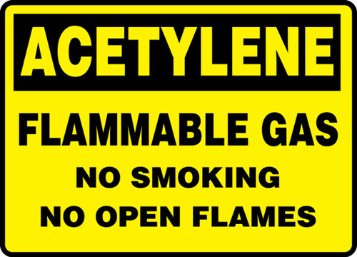 Acetylene Safety Sign: Flammable Gas - No Smoking - No Open Flames 10" x 14" Aluma-Lite 1/Each - MCHG500XL