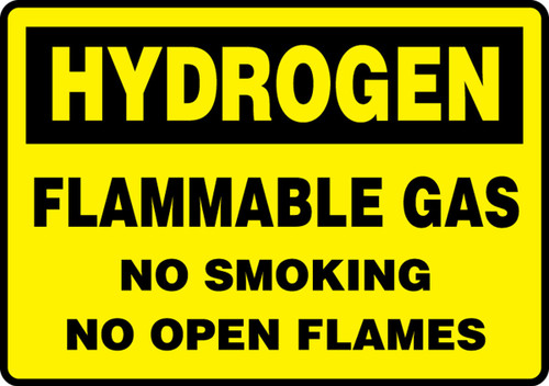 Hydrogen Safety Sign: Flammable Gas No - Smoking - No Open Flames 10" x 14" Aluminum 1/Each - MCHG505VA