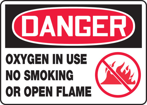 OSHA Danger Safety Sign: Oxygen In Use - No Smoking Or Open Flame 10" x 14" Aluminum 1/Each - MCHL137VA