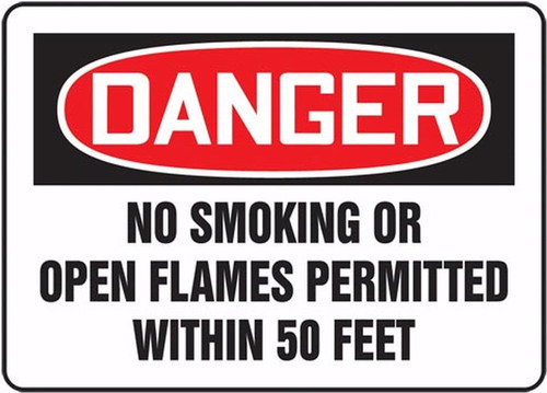 OSHA Danger Safety Sign: No Smoking Or Open Flames Permitted 10" x 14" Adhesive Vinyl 1/Each - MCHL154VS