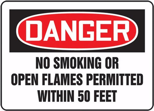 OSHA Danger Safety Sign: No Smoking Or Open Flames Permitted 10" x 14" Adhesive Dura-Vinyl 1/Each - MCHL154XV