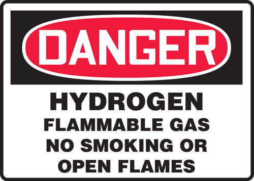 OSHA Danger Safety Sign: Hydrogen Flammable Gas No Smoking Or Open Flames 7" x 10" Adhesive Vinyl 1/Each - MCHL156VS