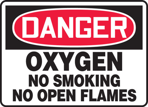 OSHA Danger Safety Sign: Oxygen No Smoking No Open Flames 7" x 10" Adhesive Dura-Vinyl 1/Each - MCHL160XV