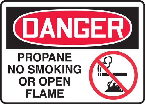 OSHA Danger Safety Sign: Propane - No Smoking Or Open Flame 10" x 14" Plastic 1/Each - MCHL172VP