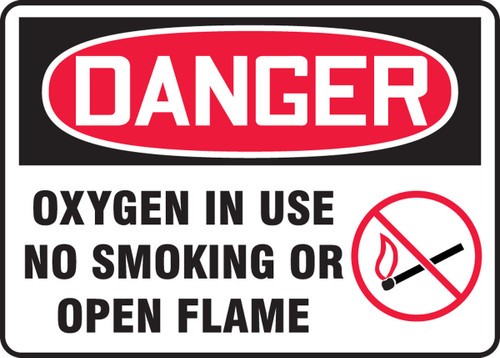 OSHA Danger Safety Sign: Oxygen In Use - No Smoking or Open Flame 10" x 14" Aluminum 1/Each - MCHL185VA