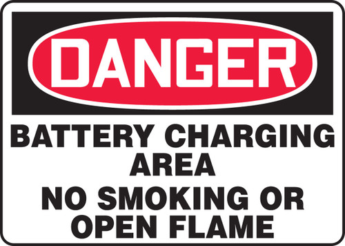 OSHA Danger Safety Sign: Battery Charging Area No Smoking Or Open Flame 7" x 10" Accu-Shield 1/Each - MCHL265XP