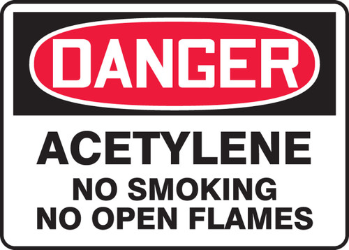 OSHA Danger Safety Sign: Acetylene - No Smoking - No Open Flames 10" x 14" Accu-Shield 1/Each - MCHL271XP