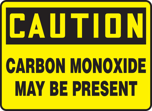 OSHA Caution Safety Sign: Carbon Monoxide May Be Present 10" x 14" Adhesive Dura-Vinyl 1/Each - MCHL614XV