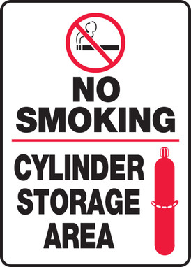 No Smoking Safety Sign: Cylinder Storage Area 14" x 10" Plastic 1/Each - MCPG504VP