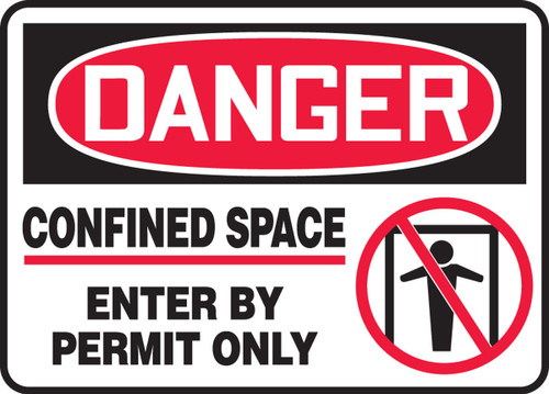 OSHA Danger Safety Sign: Confined Space Sign - Enter By Permit Only 10" x 14" Plastic - MCSP014VP